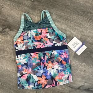 NWT Athleta Girl Surfs Up Tankini Top Floral Blue Print Size XL / 14